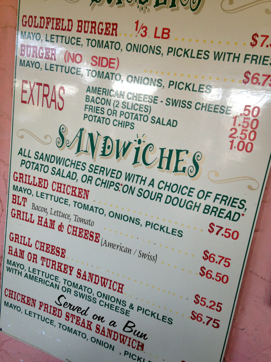 lunch menu at goldfield ghost town